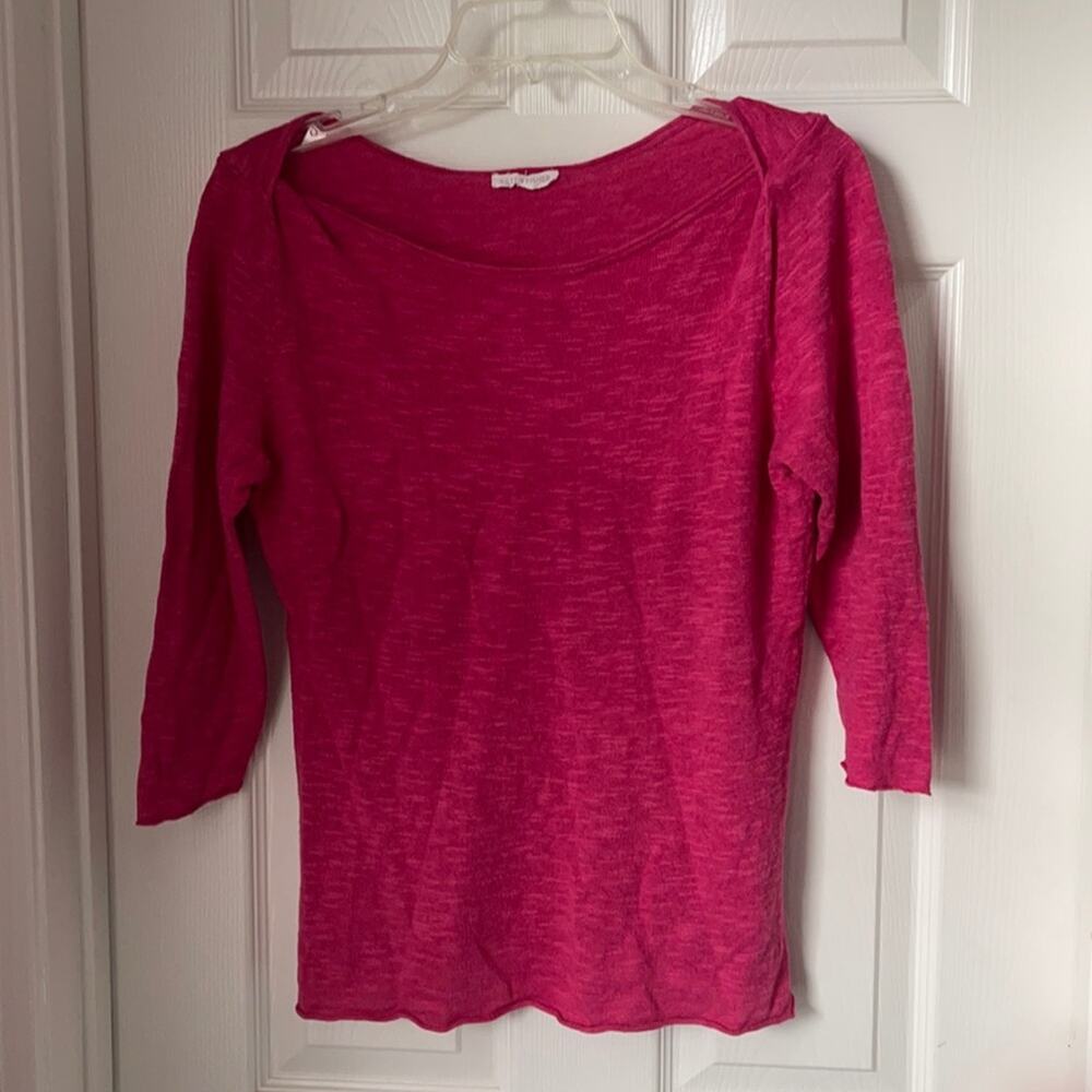 Eileen Fisher boat neck slub knit three-quarter sleeve top